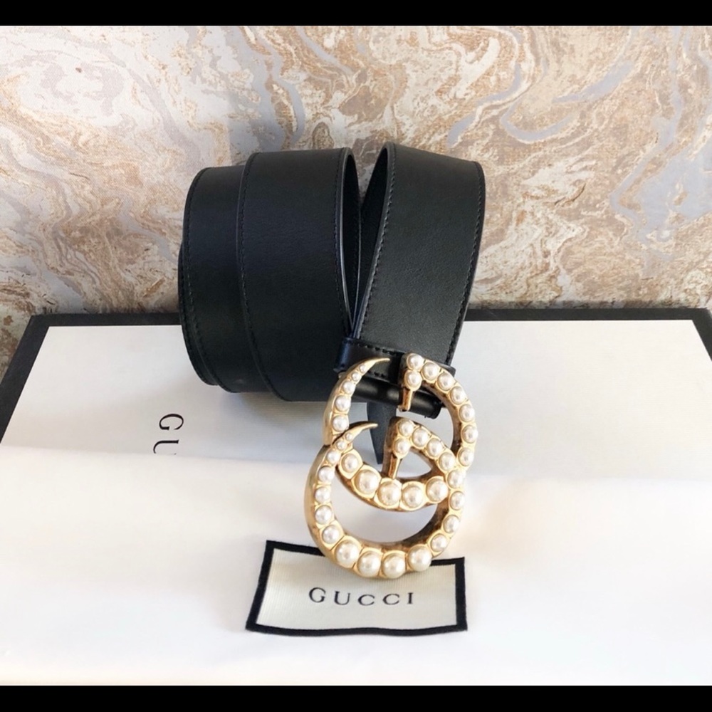 Gucci Marmont GG Pearl Black Calfskin Leather Belt - Picture 2 of 7